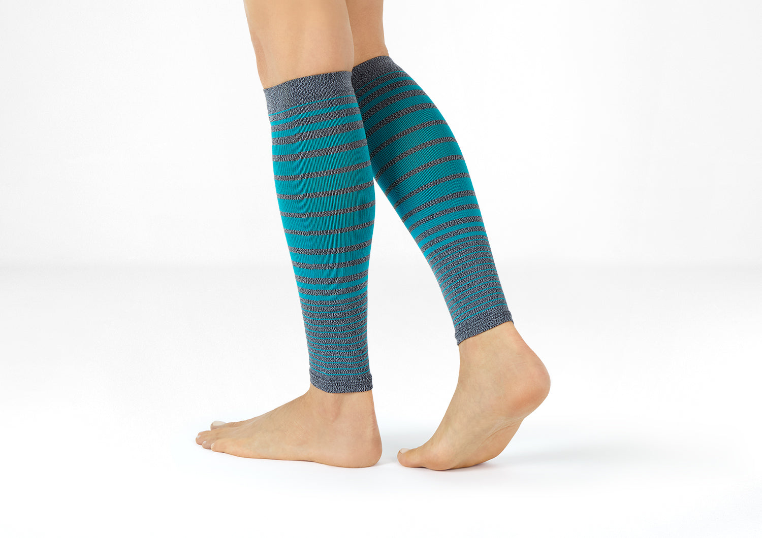 Compression Calf Sleeves Standard 15-20 mmHg - Gray/Teal Stripe - Image 2