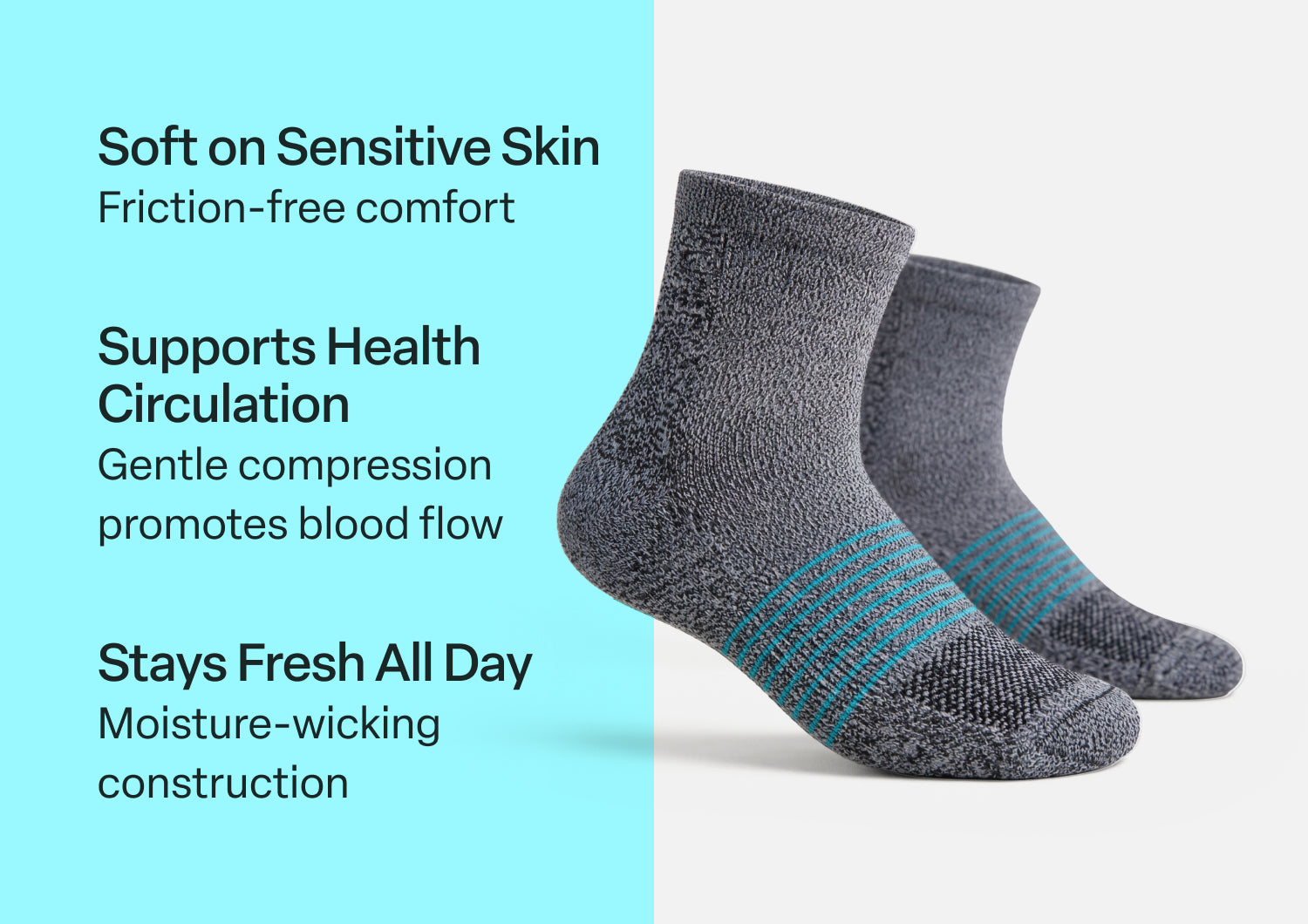 Compression Ankle Socks 15-20 mmHg - Gray/Teal Stripe - Image 3